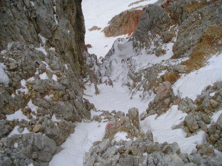 Croda Rossa d'Ampezzo, Via Grohmann, goulotte dall'alto