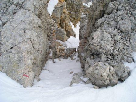 Croda Rossa d'Ampezzo, Via Grohmann, camino sotto la cima dall'alto